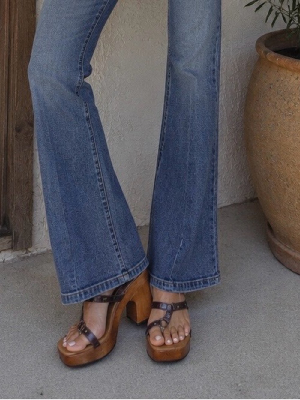 Vintage MIA Y2K Wooden Platform Sandals Brown Size 7